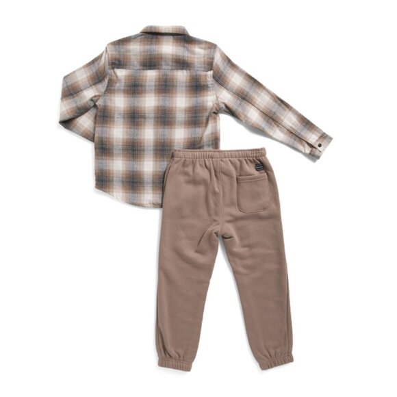 VOLCOM Fossil Big Boys 2pc Long Sleeve Flannel Shirt And Joggers Set - Picture 2 of 2